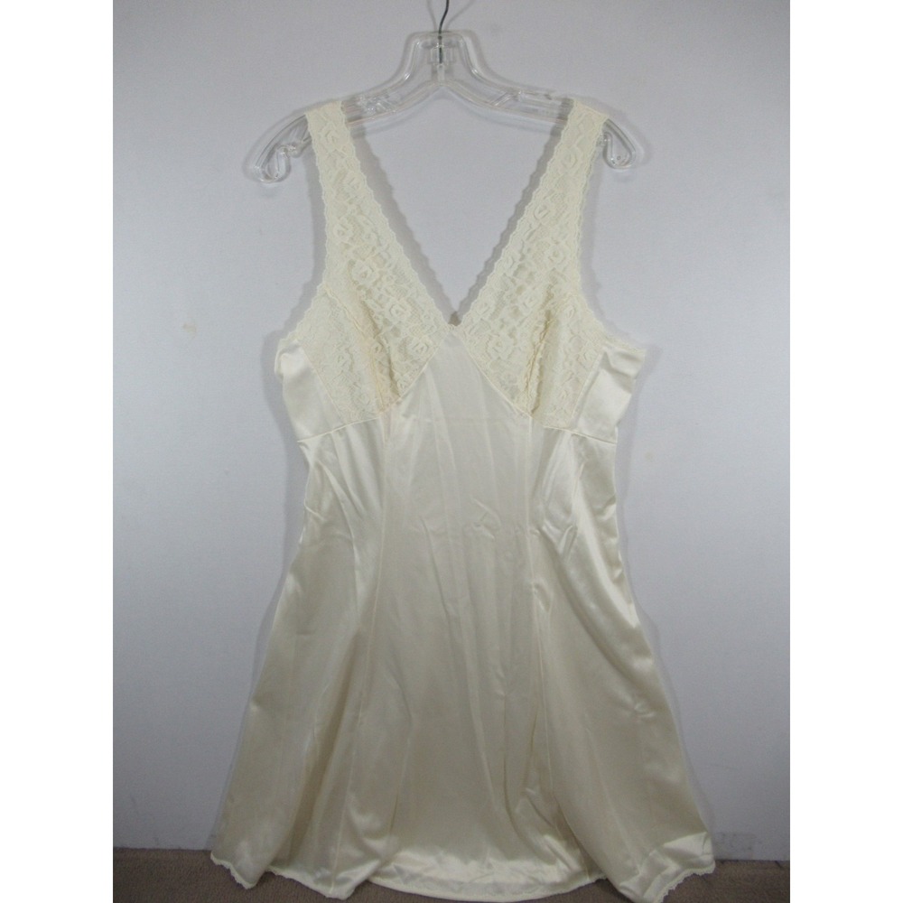 Vintage Satin Slip Nightgown Women 38 Ivory Nylon Lace Sleeveless